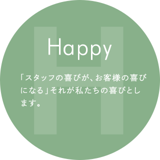 Happy 「スタッフの喜びが、お客様の喜びになる」それが私たちの喜びとします。